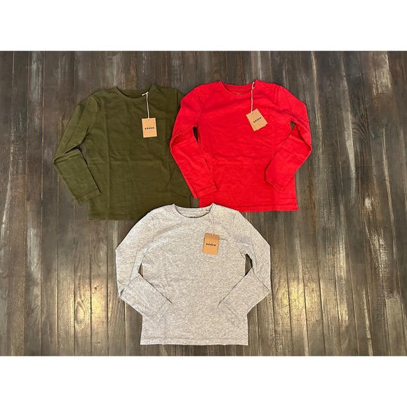 Mini Boden Other - Boden Boys Long Sleeve Slub Cotton Pocket T-Shirt Bundle Green Red Grey 3-Pack